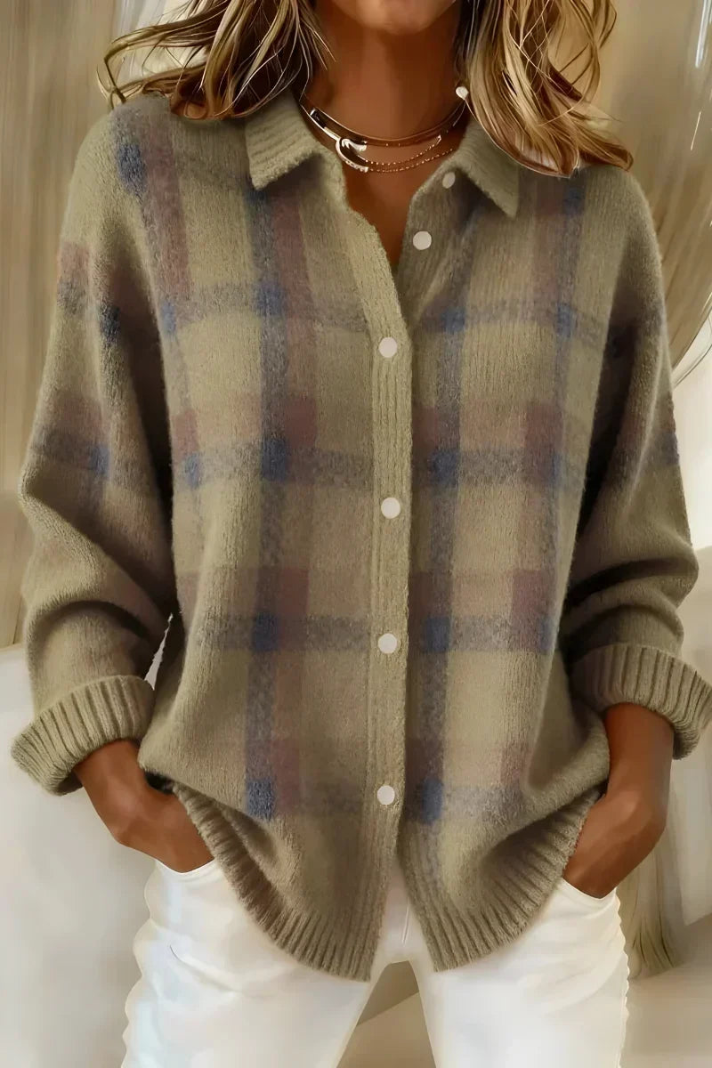 Taylor | Cardigan Morbido a Quadretti Marrone
