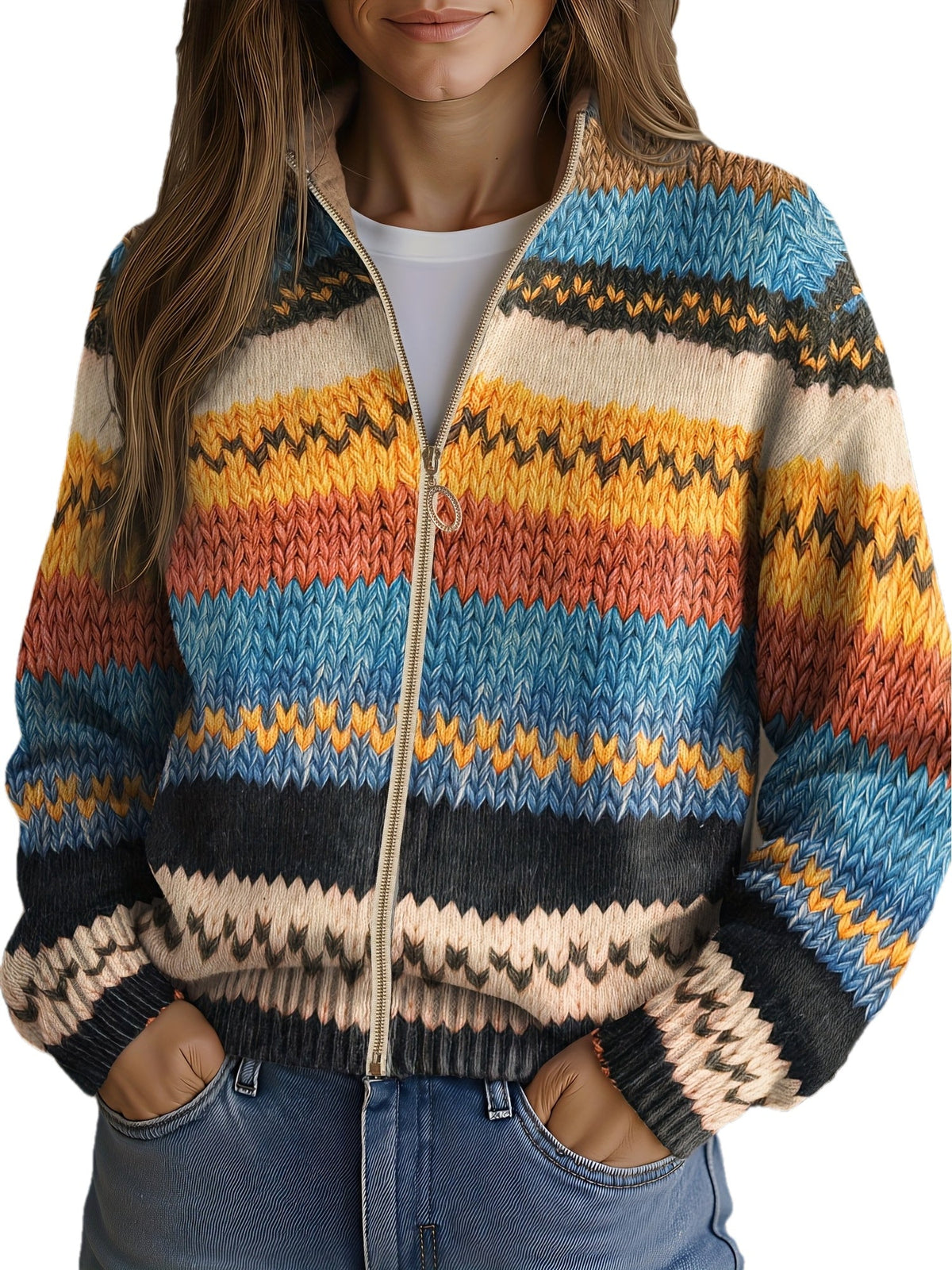 Yseult | Cardigan in Maglia a Righe Zigzag Multicolore