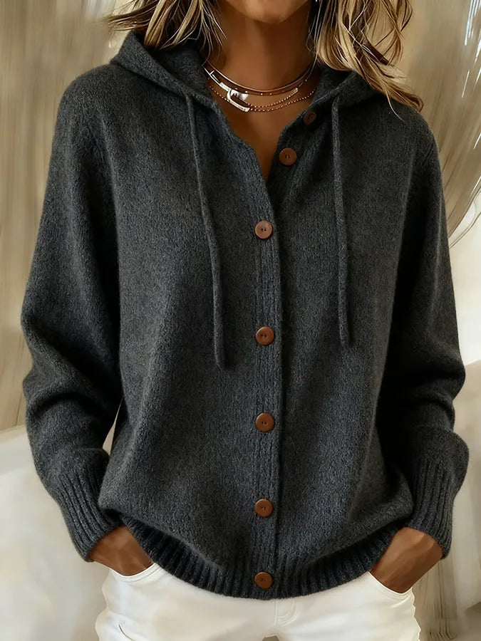 Brenda | Cardigan Cappuccio Morbido con Bottoni