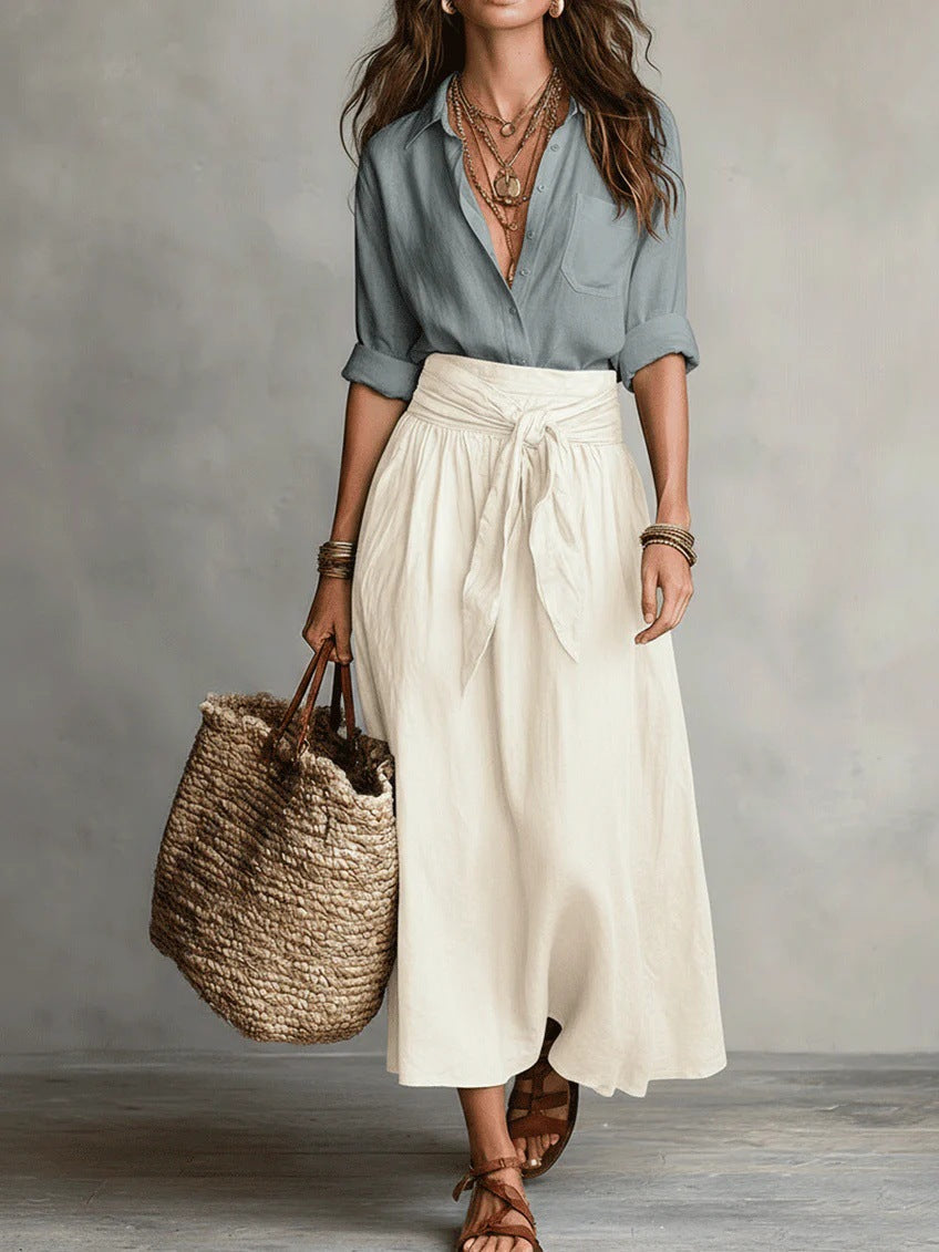 RIVER | Set Due Pezzi: Top Nero e Gonna Midi Verde Oliva