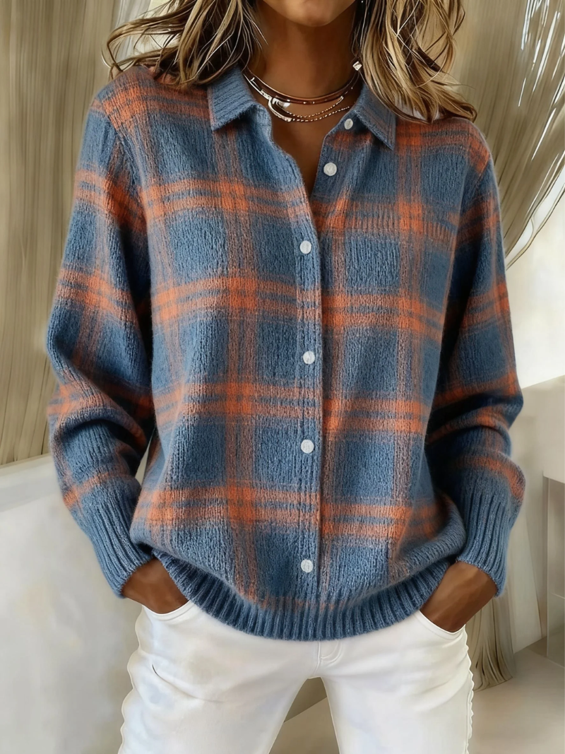 Zafira | Cardigan a Quadretti Blu Caldo