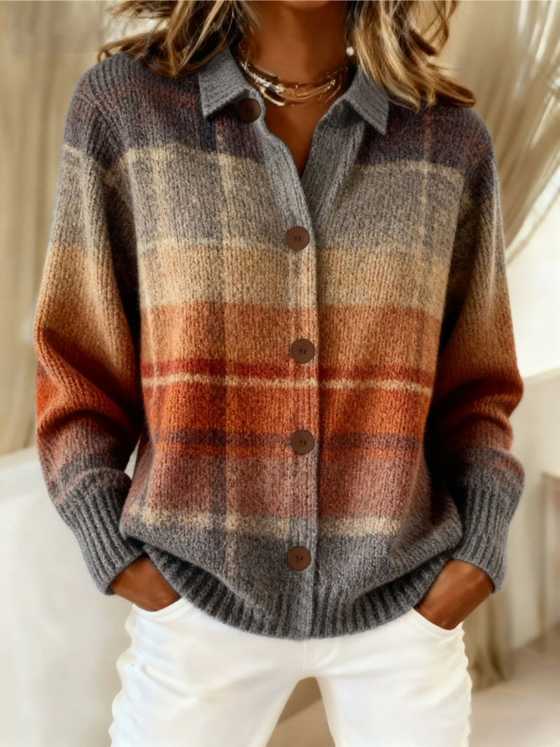 Edith | Cardigan a Quadri Sfumato Autunnale Multicolore