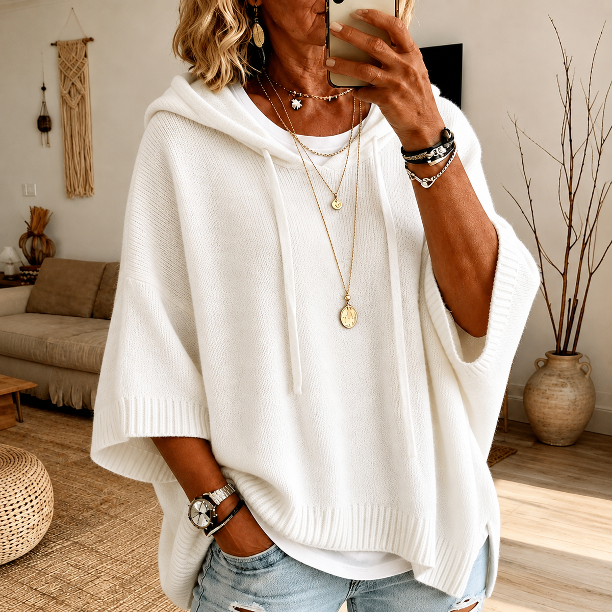 Janice | Maglione a Poncho Bianco