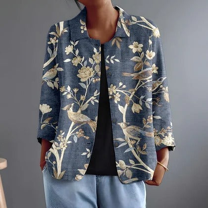 Annika | Camicia Aperta a Stampa Floreale con Uccellini