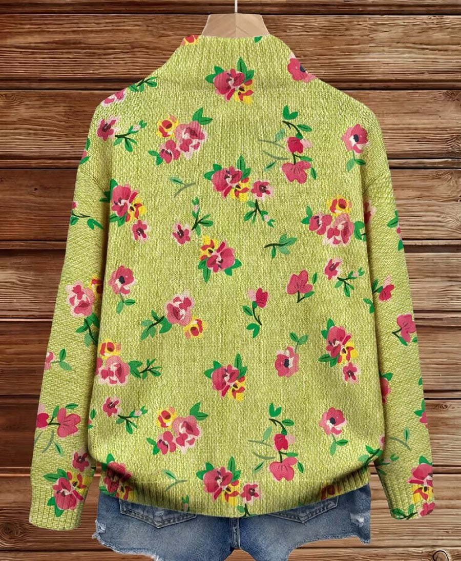 Constance | Cardigan con Zip Floreale Rosa e Lime