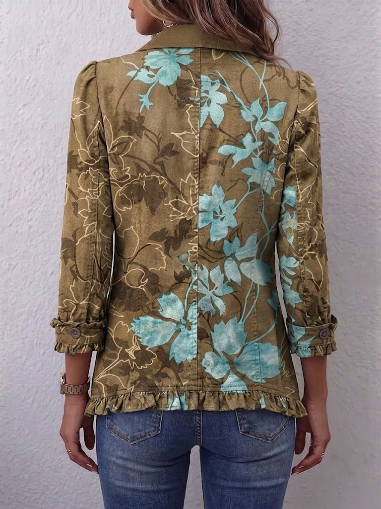 Sundara | Giacca Boho con Volant a Stampa Floreale Vintage Sfumata