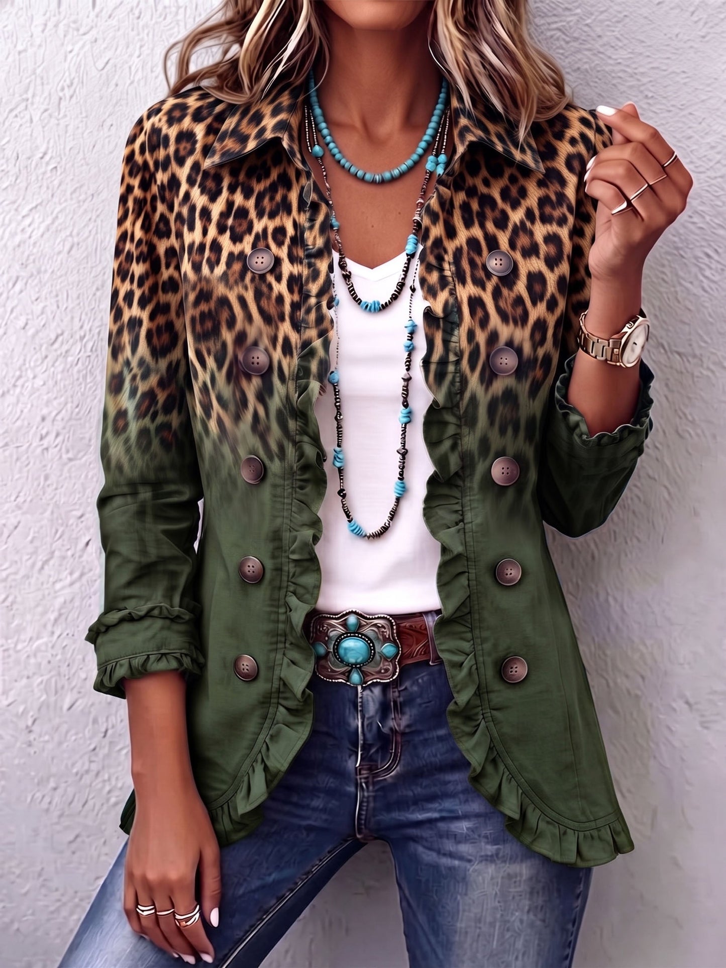 Elspeth | Blazer Ombré Leopardato con Bordo a Volant