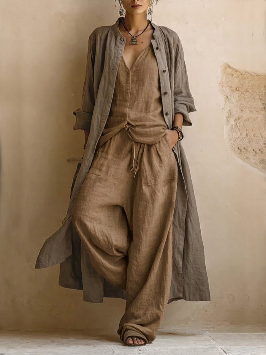 ILENIA | Set Boho in Tre Pezzi in Misto Lino