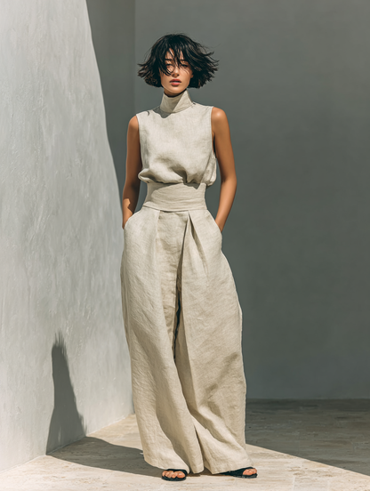 SERENA | Set Minimal con Top Senza Maniche e Pantaloni a Gamba Larga