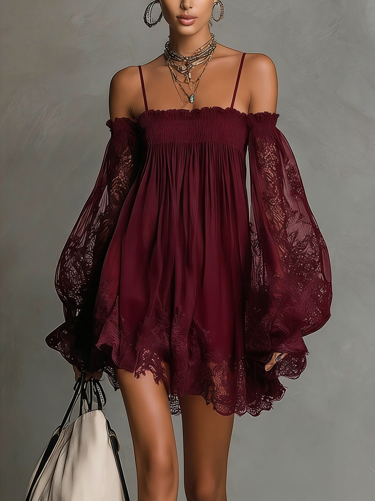 NOEMI | Mini Abito in Chiffon con Pizzo Blu Navy