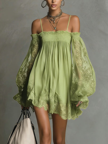 NOEMI | Mini Abito in Chiffon con Pizzo Blu Navy