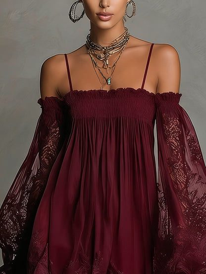 NOEMI | Mini Abito in Chiffon con Pizzo Blu Navy