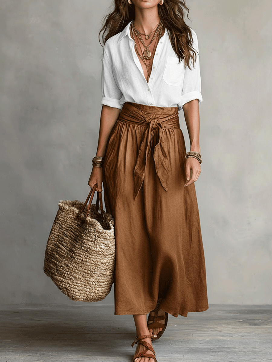PALMIRA | Set Camicetta e Gonna Midi in Raso