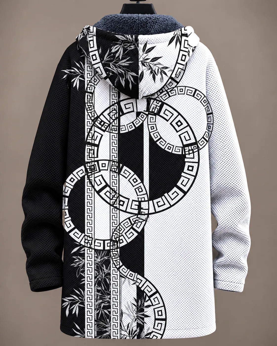 Elara Monochrome | Giacca con Cappuccio Motivo Bamboo