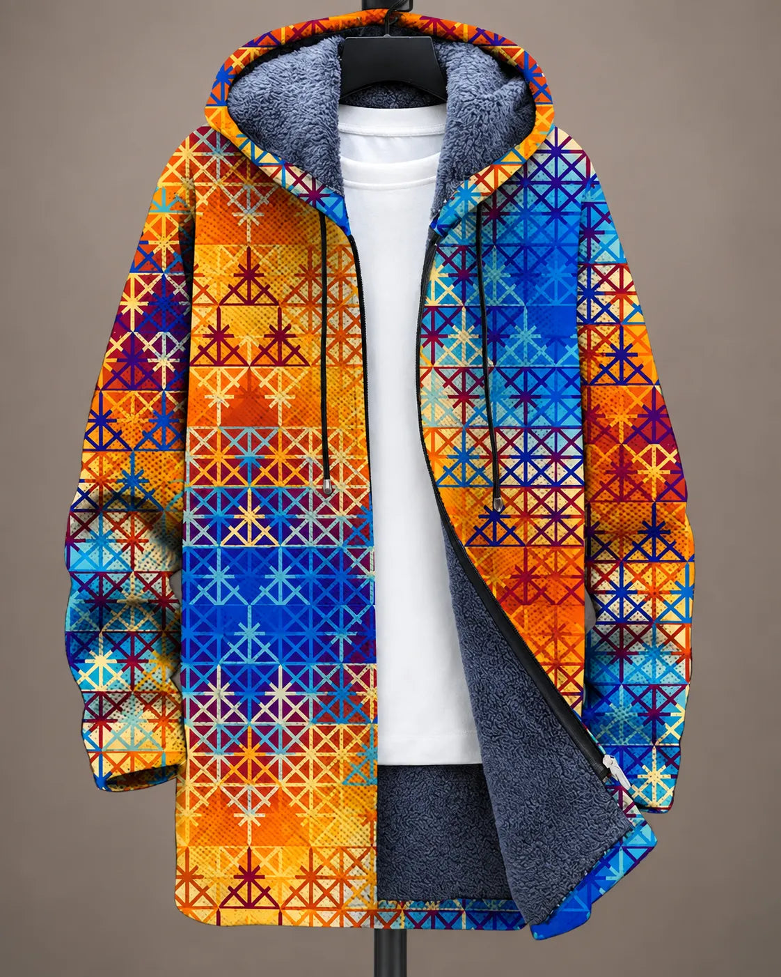 Elara | Giacca con Cappuccio Stampa Geometrica