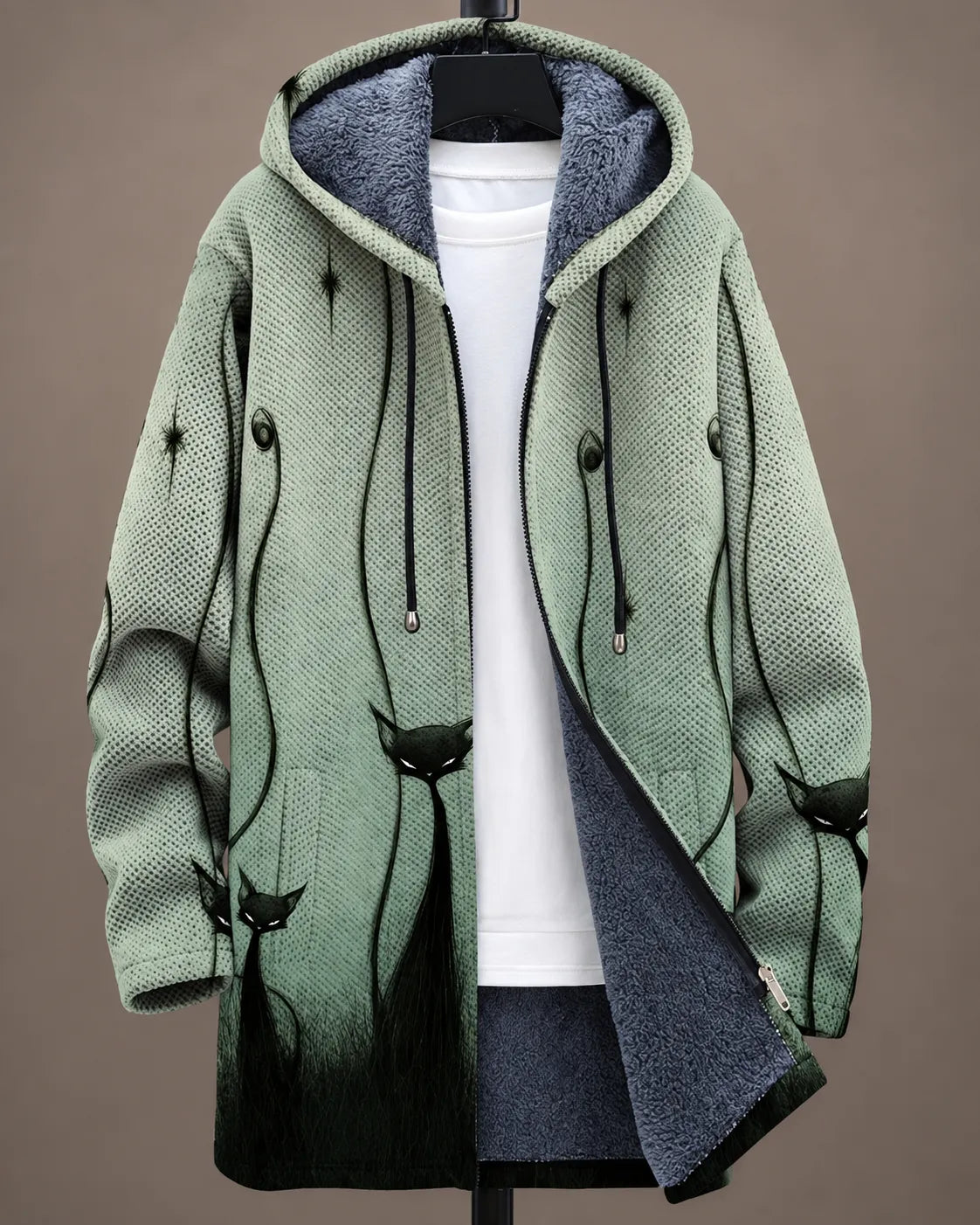 Celeste | Giacca con Cappuccio Stampa Botanica