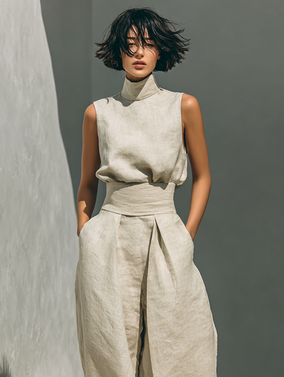 SERENA | Set Minimal con Top Senza Maniche e Pantaloni a Gamba Larga