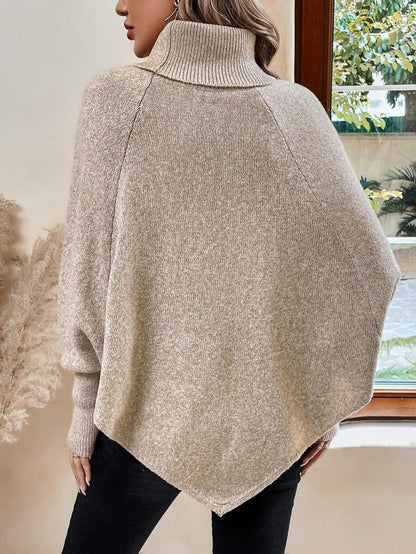 Alexis | Poncho a Collo Alto con Maniche a Pipistrello, Pullover Asimmetrico a Trecce