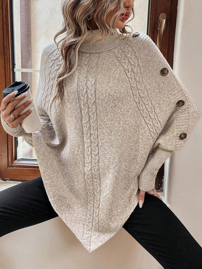 Alexis | Poncho a Collo Alto con Maniche a Pipistrello, Pullover Asimmetrico a Trecce