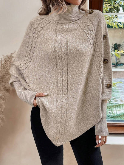 Alexis | Poncho a Collo Alto con Maniche a Pipistrello, Pullover Asimmetrico a Trecce