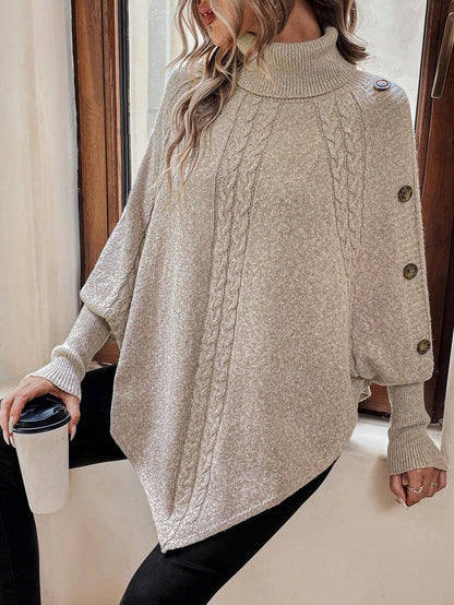 Alexis | Poncho a Collo Alto con Maniche a Pipistrello, Pullover Asimmetrico a Trecce