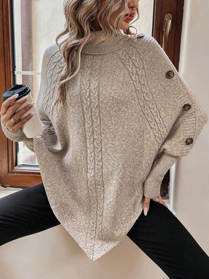 Alexis | Poncho a Collo Alto con Maniche a Pipistrello, Pullover Asimmetrico a Trecce
