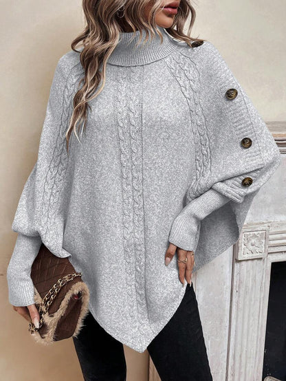 Alexis | Poncho a Collo Alto con Maniche a Pipistrello, Pullover Asimmetrico a Trecce