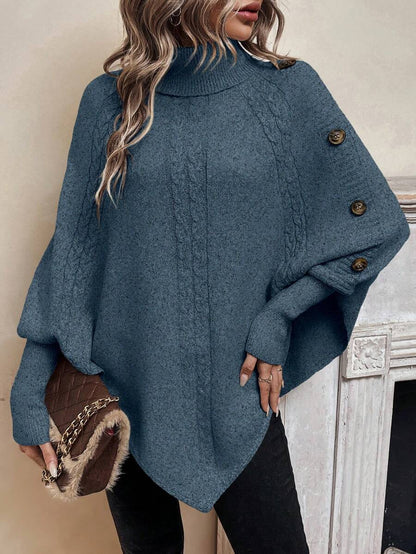 Alexis | Poncho a Collo Alto con Maniche a Pipistrello, Pullover Asimmetrico a Trecce