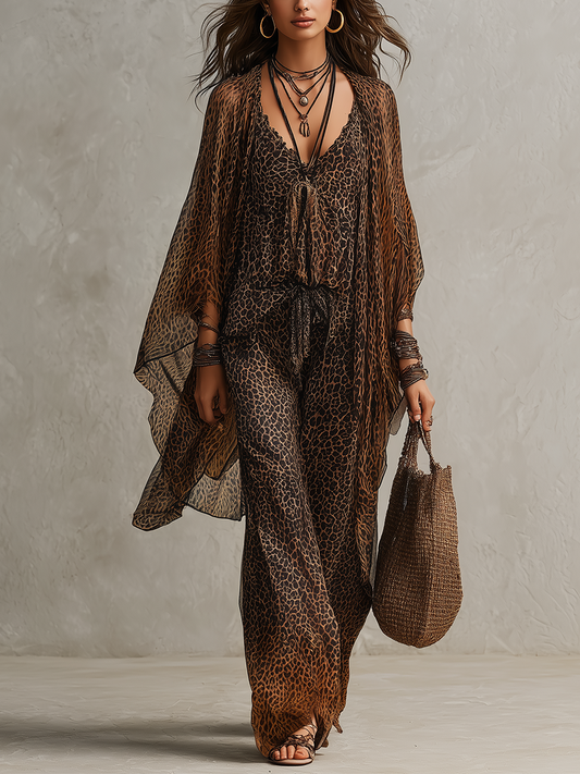 FERNANDA | Set Leopardato in Tre Pezzi con Cardigan in Chiffon