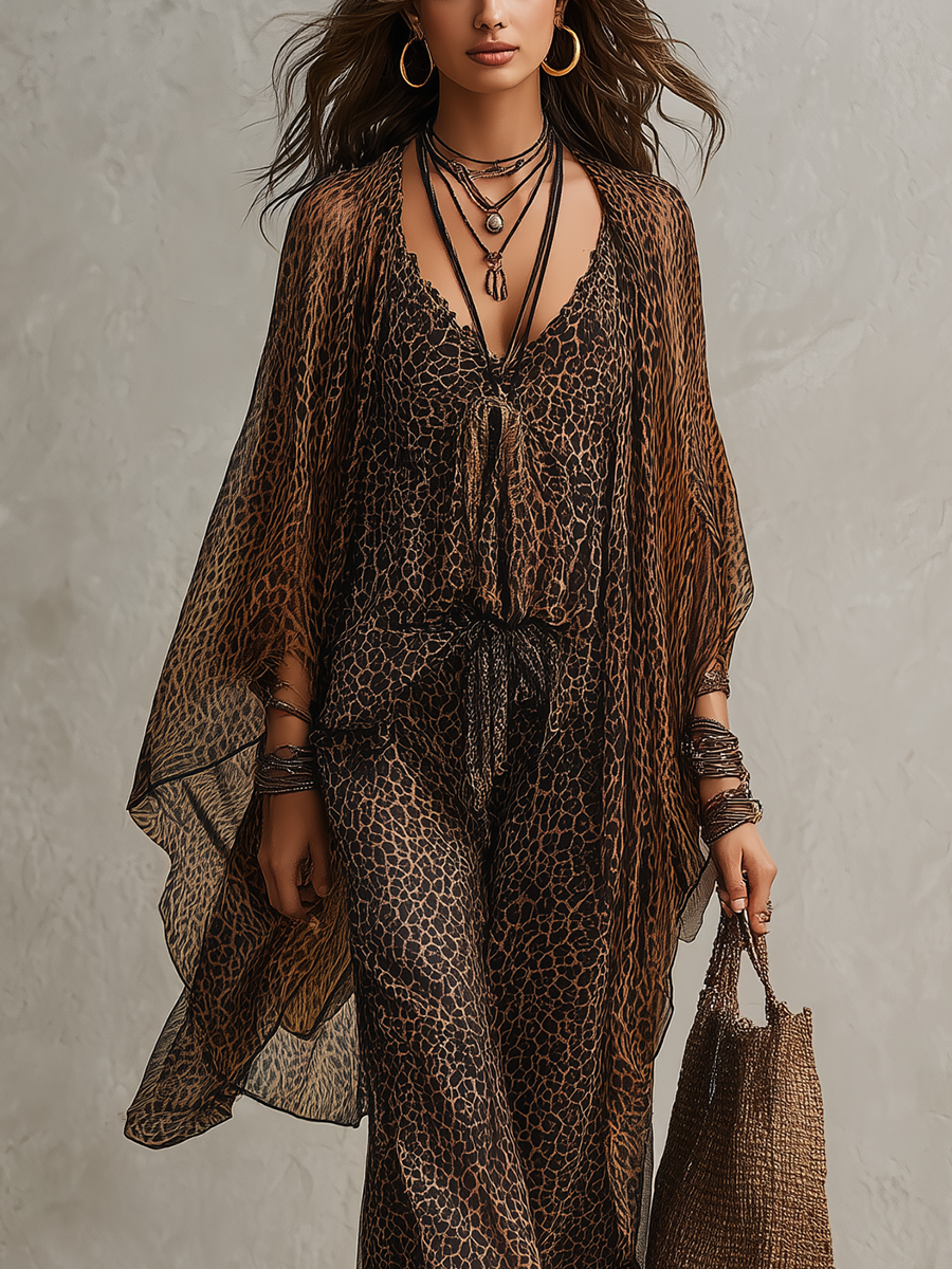 FERNANDA | Set Leopardato in Tre Pezzi con Cardigan in Chiffon