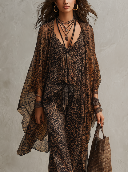 FERNANDA | Set Leopardato in Tre Pezzi con Cardigan in Chiffon