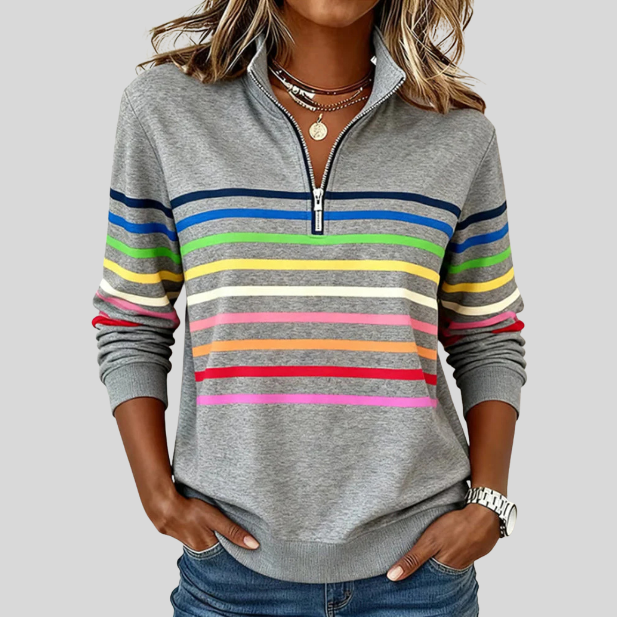 Prismette | Felpa a Righe Colorate con Mezza Zip