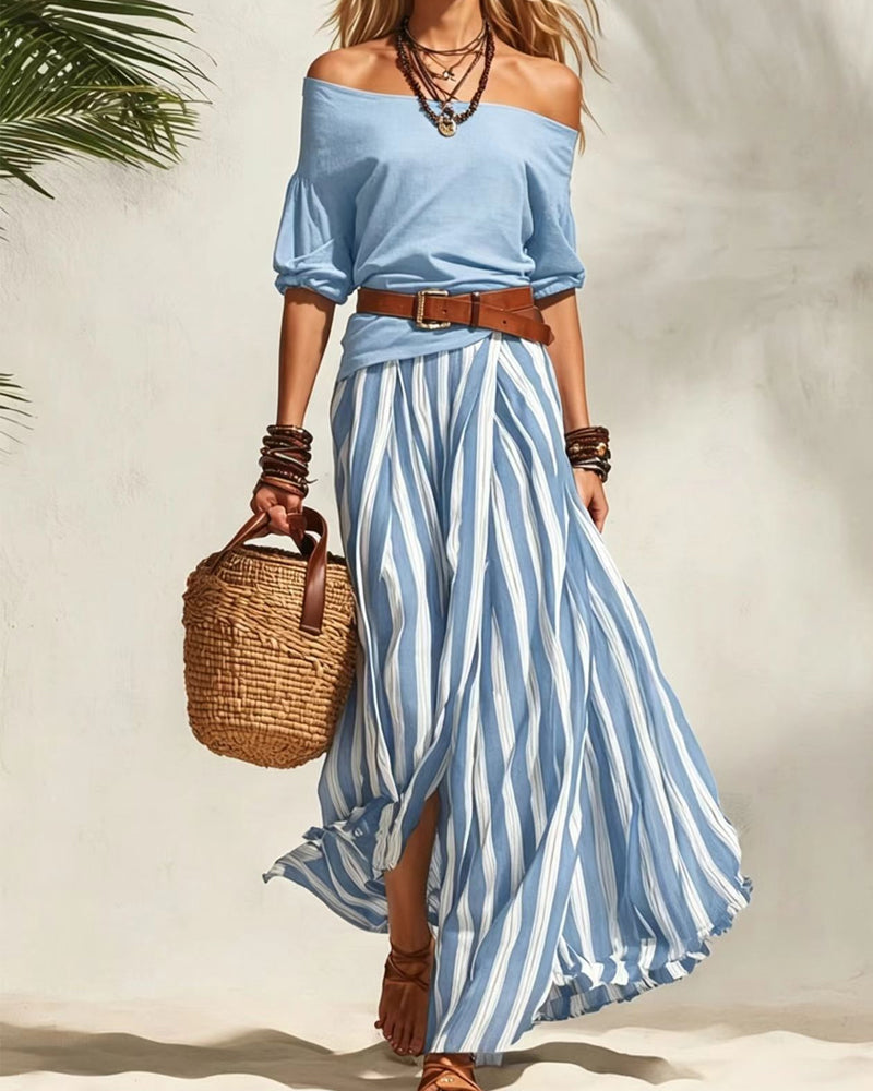 MADISON | Set Gonna Maxi a Righe con Top a Spalle Scoperte