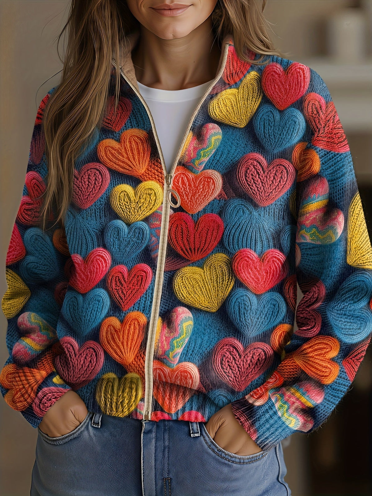 Valentine | Cardigan a Cuori Multicolore Testurizzato