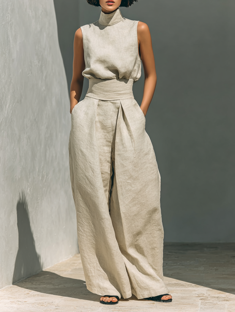 SERENA | Set Minimal con Top Senza Maniche e Pantaloni a Gamba Larga