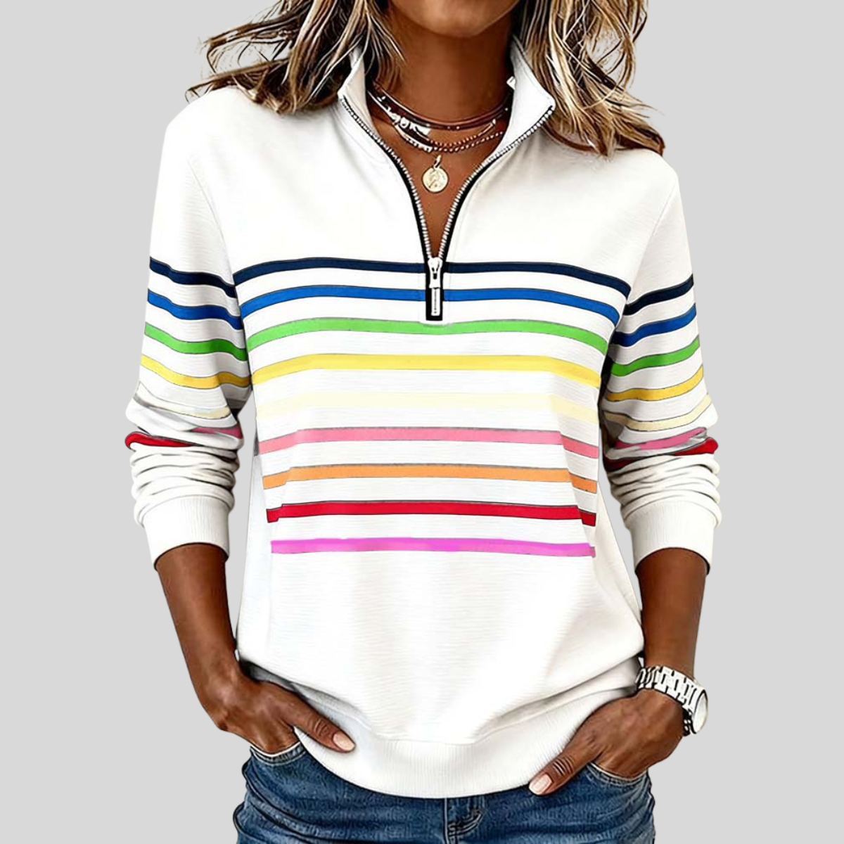 Prismette | Felpa a Righe Colorate con Mezza Zip