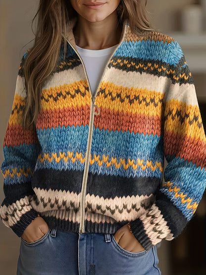 Yseult | Cardigan in Maglia a Righe Zigzag Multicolore