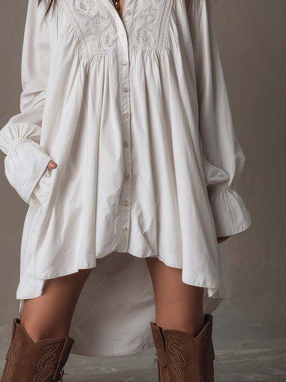 ANASTASIA | Mini Abito in Pizzo con Maniche Lunghe e Orlo Irregolare