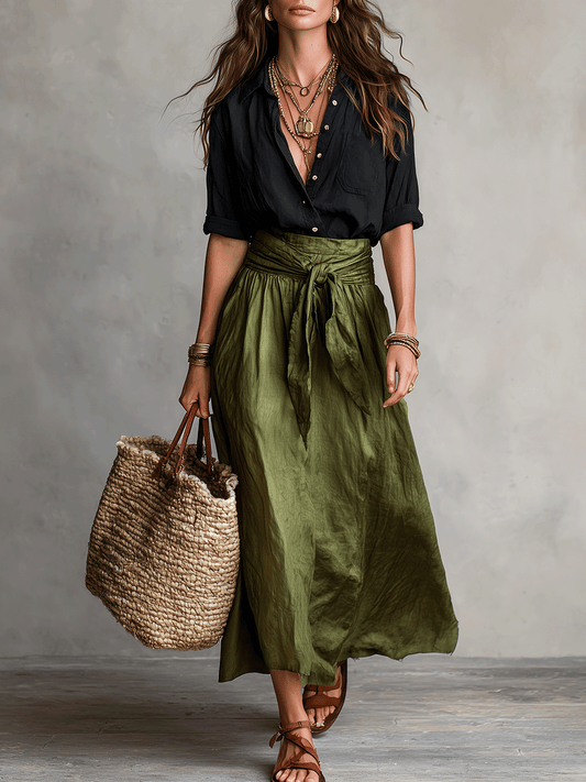 PALMIRA | Set Camicetta e Gonna Midi in Raso