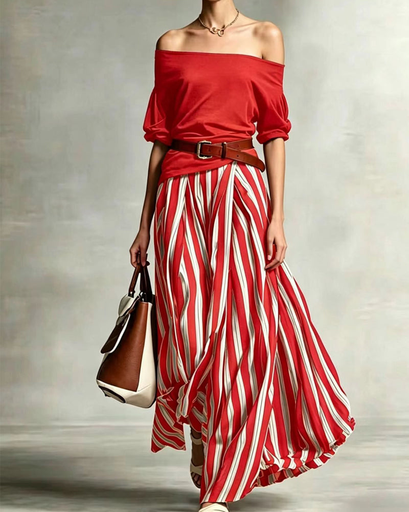 MADISON | Set Gonna Maxi a Righe con Top a Spalle Scoperte