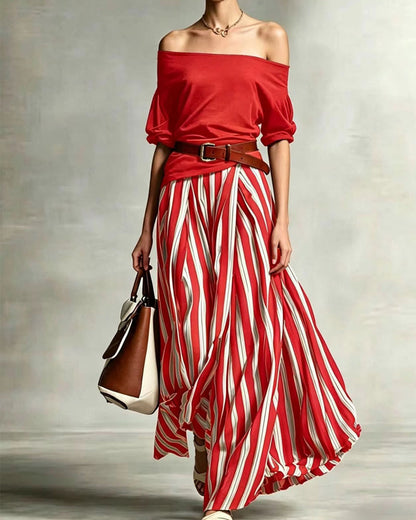 MADISON | Set Gonna Maxi a Righe con Top a Spalle Scoperte