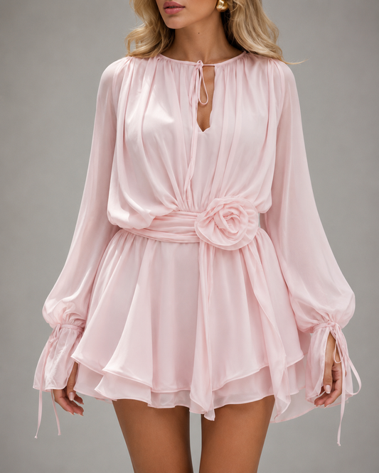 ROSALINDA | Mini Abito Romantico con Vita Floreale
