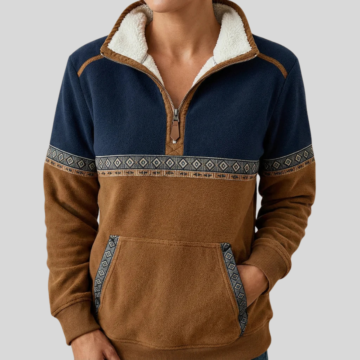 Alvette | Pullover con Collo Sherpa e Mezza Zip