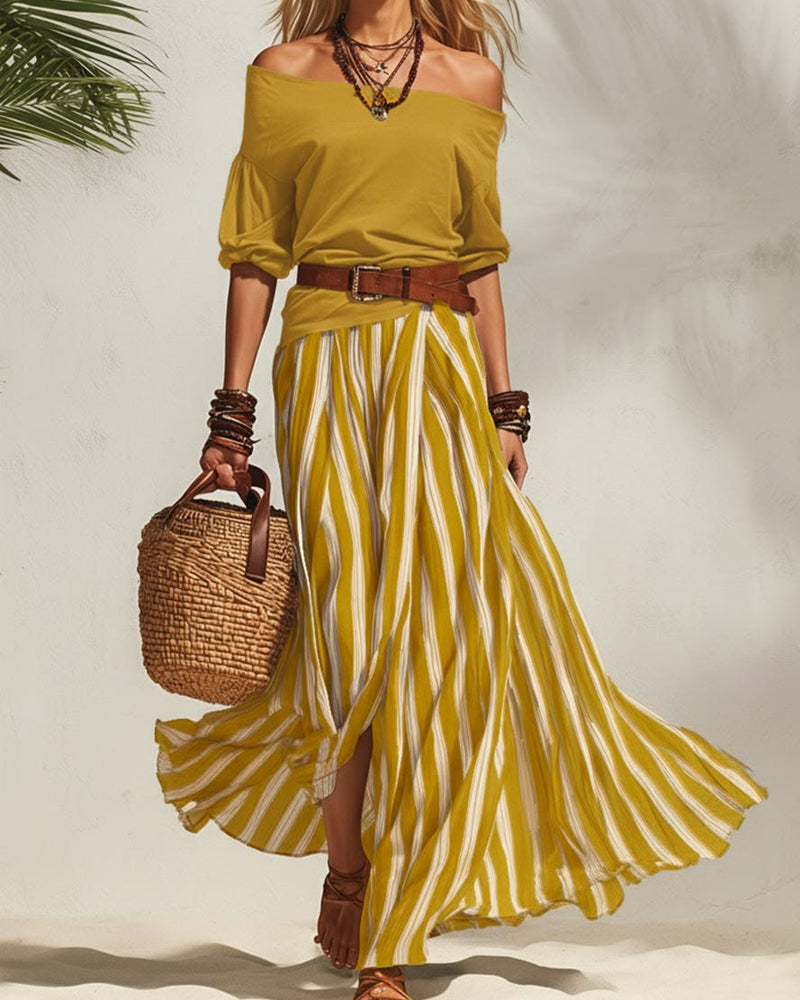 MADISON | Set Gonna Maxi a Righe con Top a Spalle Scoperte