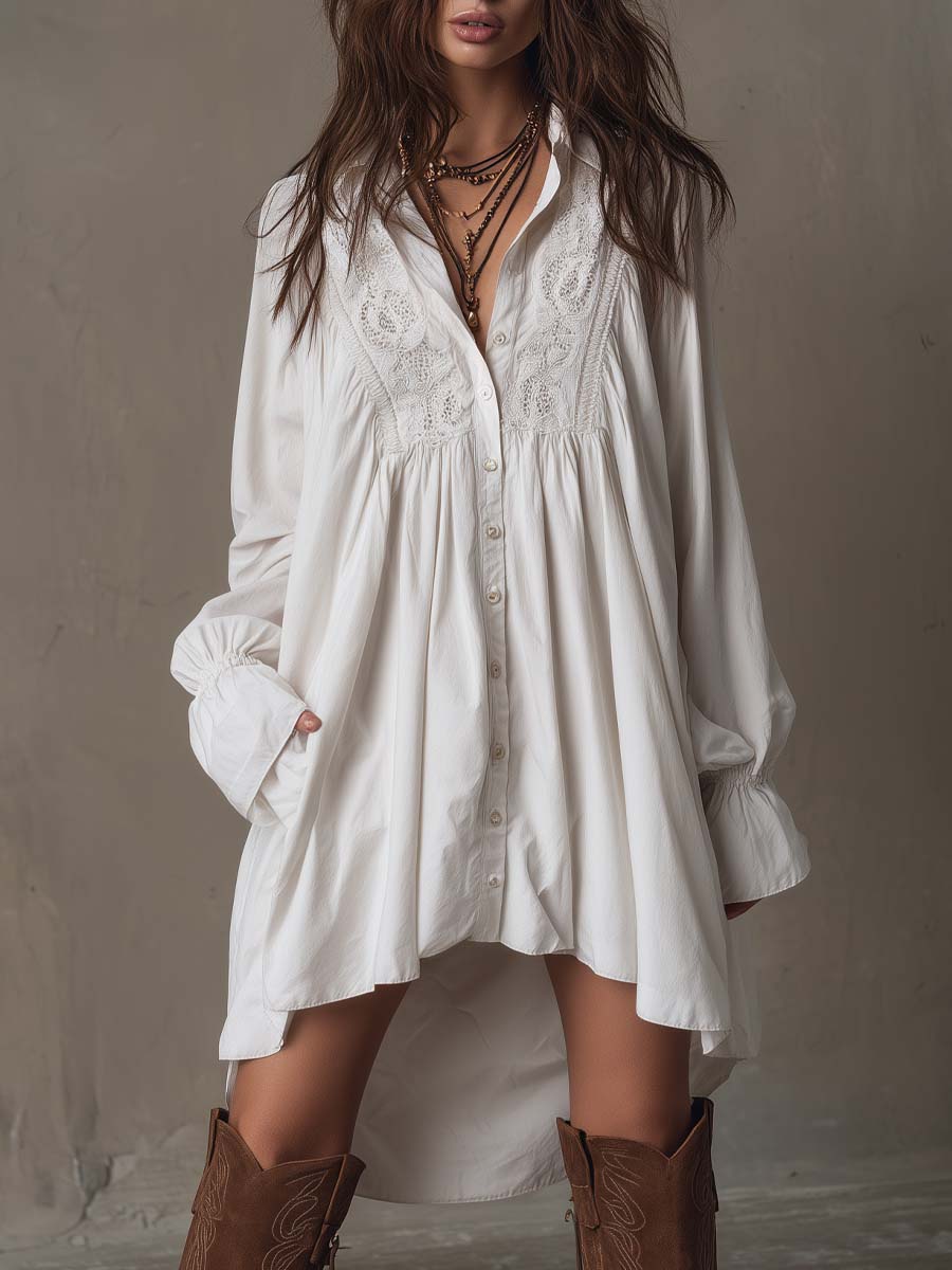 ANASTASIA | Mini Abito in Pizzo con Maniche Lunghe e Orlo Irregolare