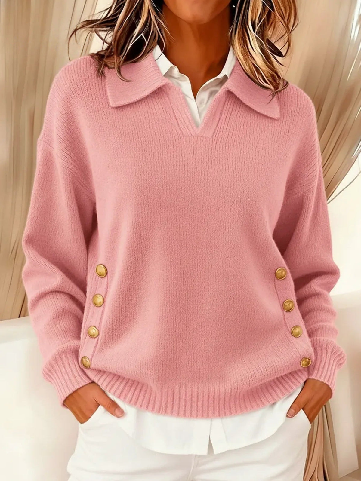 Vynette | Maglione a Scollo a V con Colletto