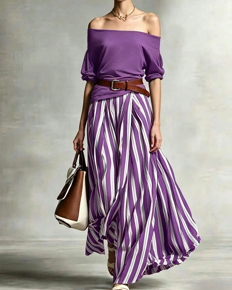 MADISON | Set Gonna Maxi a Righe con Top a Spalle Scoperte
