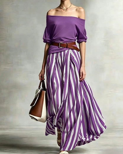 MADISON | Set Gonna Maxi a Righe con Top a Spalle Scoperte