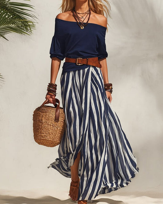 MADISON | Set Gonna Maxi a Righe con Top a Spalle Scoperte