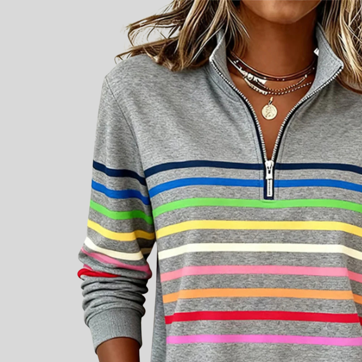 Prismette | Felpa a Righe Colorate con Mezza Zip